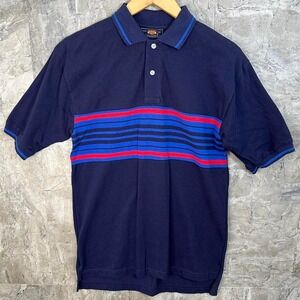 Route 66 Navy blue‎ vintage striped polo shirt Men's Size Small  #retrofashion